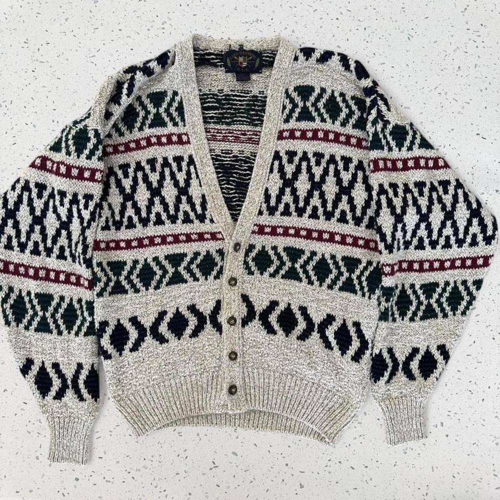 Lake Harmony USA Vintage Cotton Cardigan Sweater Geometric Southwestern L - Picture 2 of 8